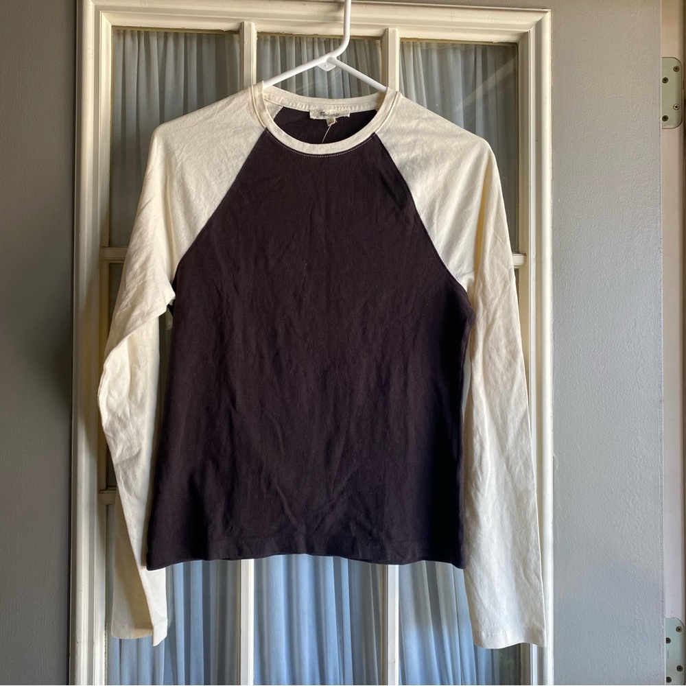 NWT Madewell Raglan Long-Sleeve Baseball Tee - Cream and Brown